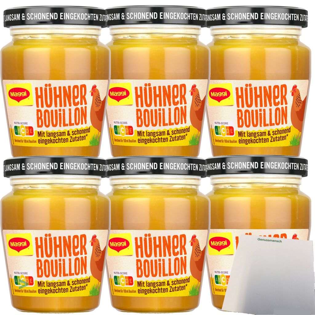 Maggi Eingekochte Bouillon Huhn für je 3,5l 6er Pack (6x160g Glas) + usy Block