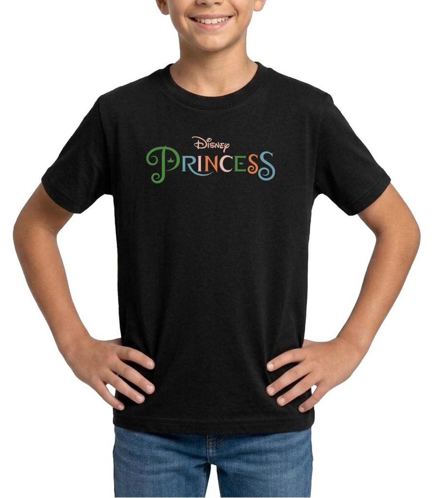 Disney Prinzessinnen Schriftzug Teenager T-Shirt, 134/146 (9-11 Jahre), Schwarz