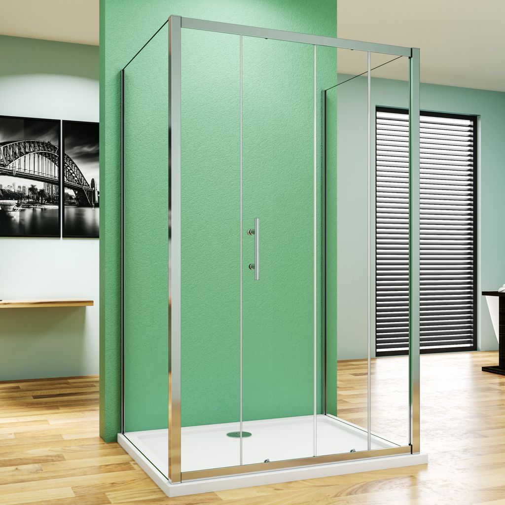 70X70X100cm Duschkabine Duschabtrennung Eckeinstieg Echtglas Schiebetür Dusche mit Seitenwand Duschwand Höhe 190cm