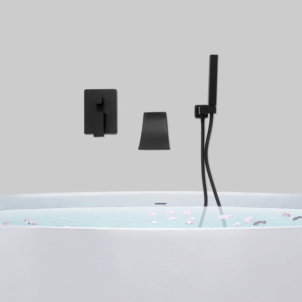 Badewannenarmatur Schwarz 3 Löcher Wannenrandarmatur  Produktbild 
