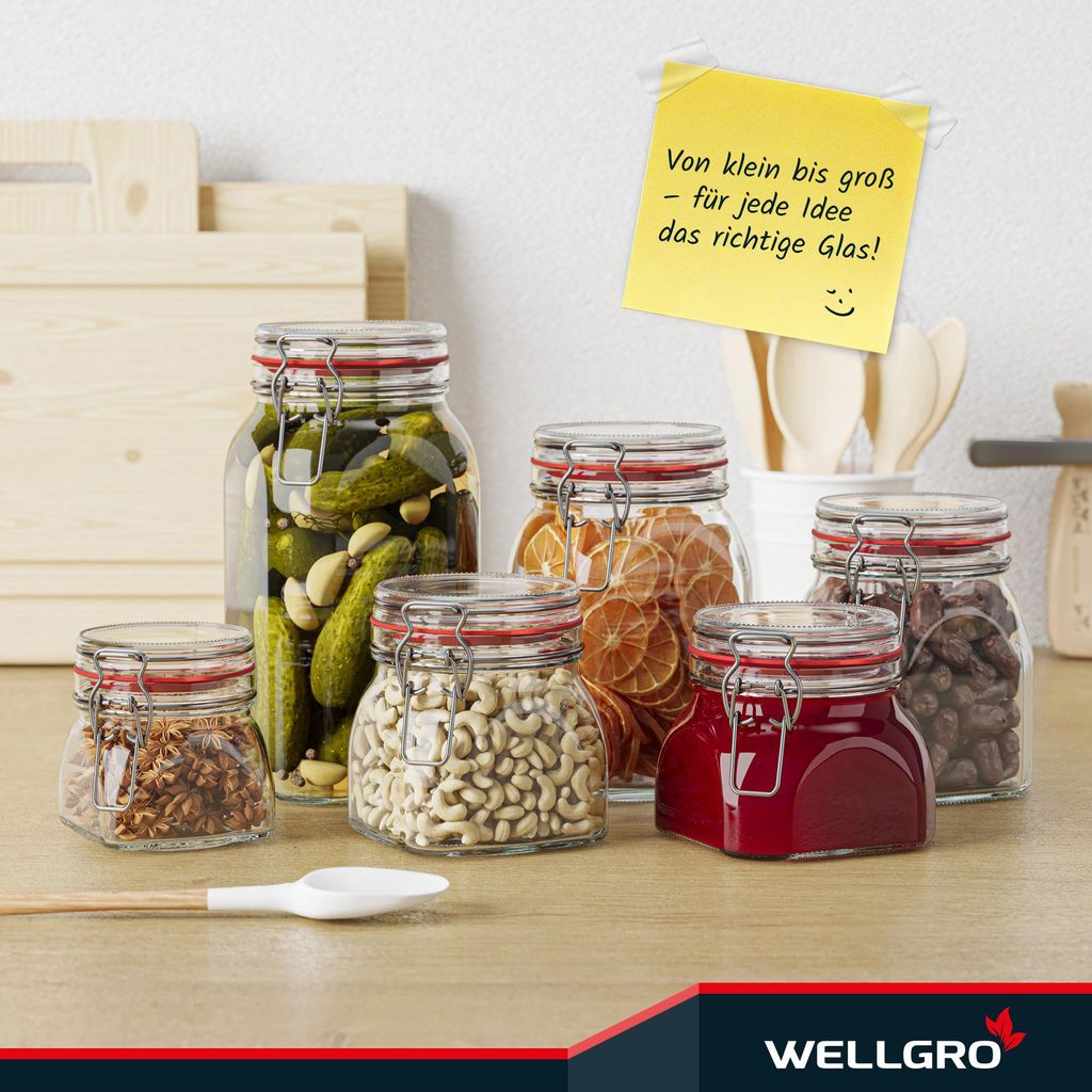 WELLGRO Einmachgläser mit Bügelverschluss eckig 1540ml