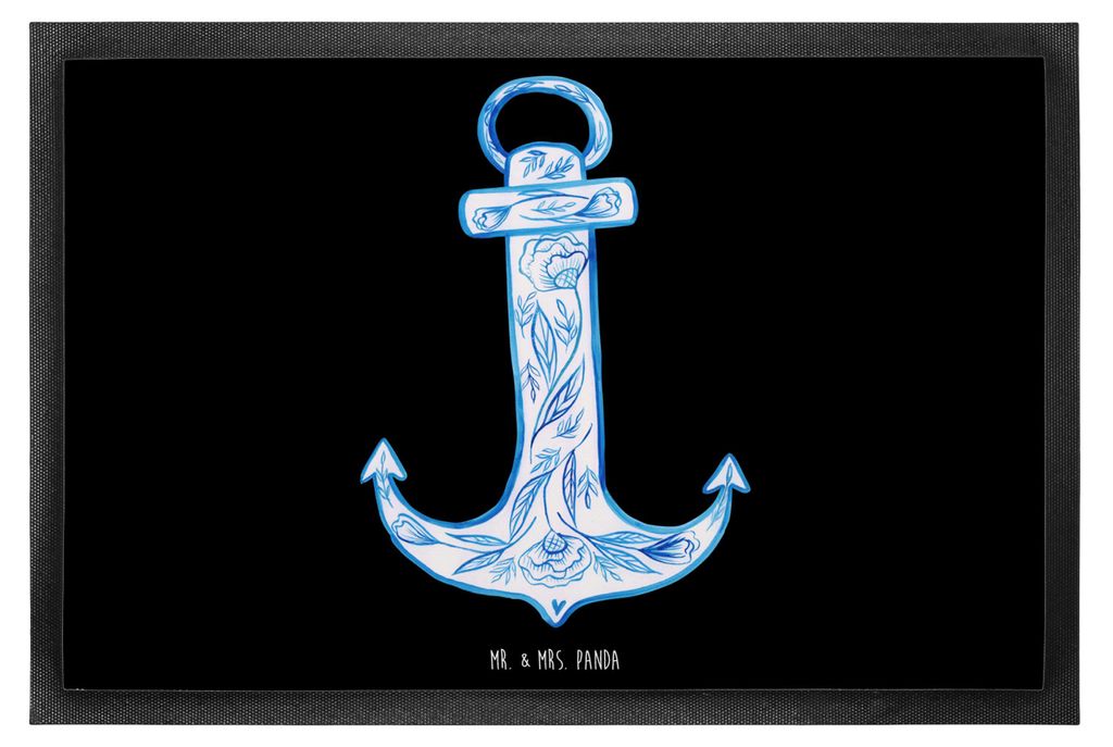 Mr. & Mrs. Panda fußmatte Anker Blau 60 x 90 cm - Schwarz - Geschenk, Schmutzfänger, bodenmatte, Fußabtreter, Schmutzmatte, Schmutzfangmatte, Lu...