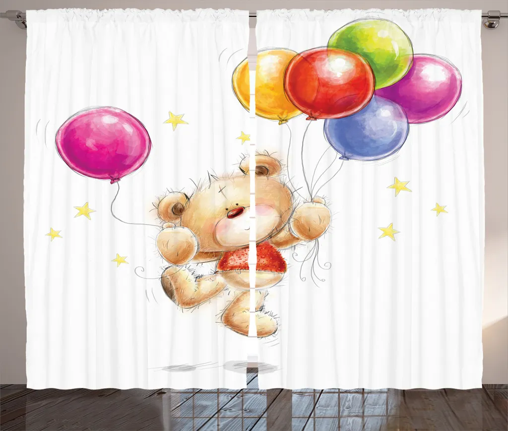 ABAKUHAUS Rideau Ours en Peluche avec Ballon 280x225 cm Multicolore