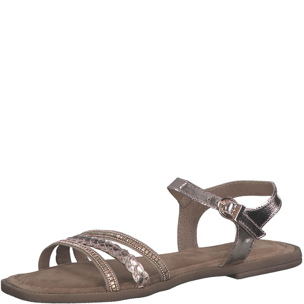 MARCO TOZZI Damen Sandale Leder Metallic Flechtoptik Nieten 2-28118-20, Größe:38 EU, Farbe:Rosa