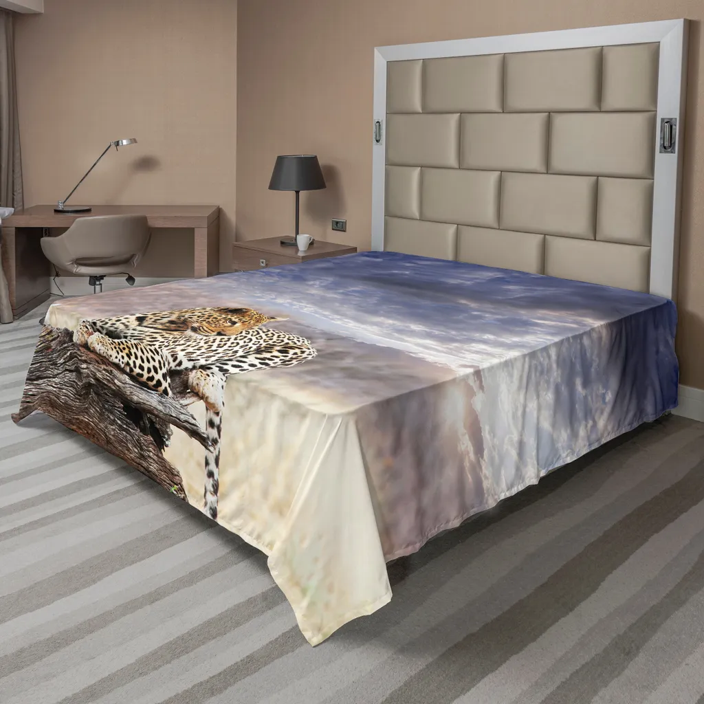 Drap Plat Safari Léopard Confortable et Doux Gris Beige XL 275 x 260 cm