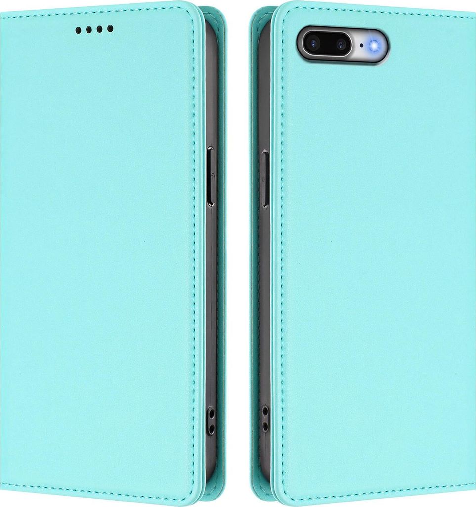 Handyhülle für iPhone 8 Plus/7 Plus/6s Plus/6 Plus, Kunstleder Klapphülle Stoßfeste Magnetische Hülle mit Ständer Türkis