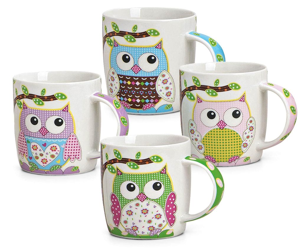Süsse Kaffeetassen 4er Set lustige Eulen gepunktet Produktbild 