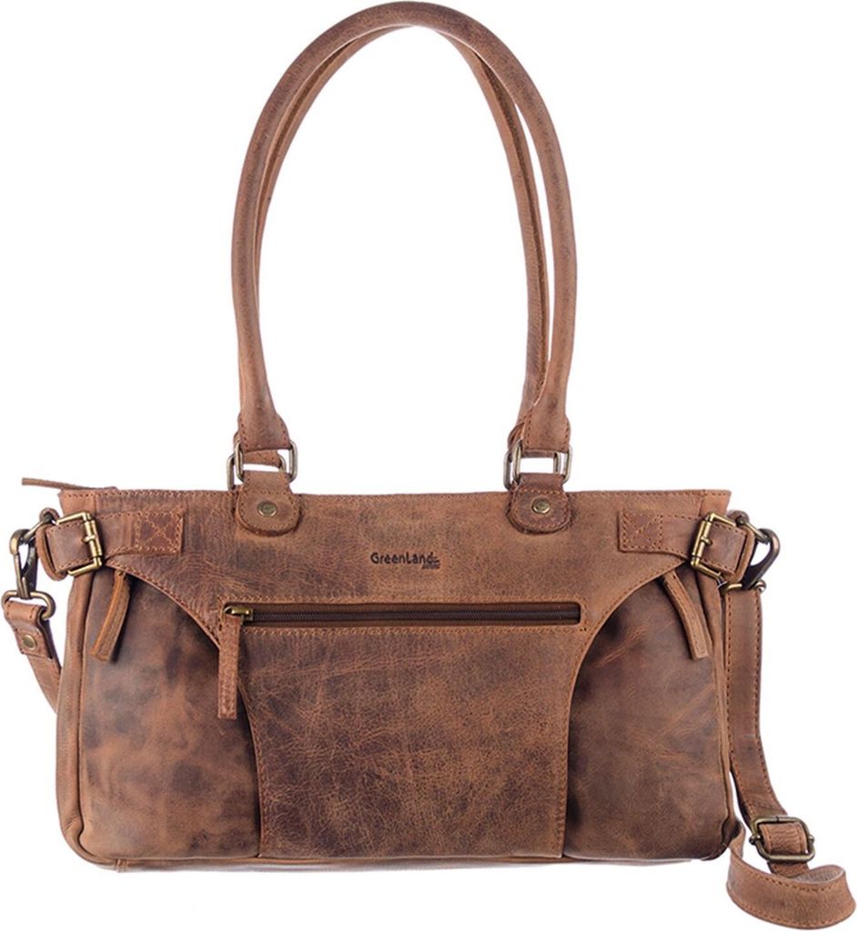 GreenLand Nature Leder Handtasche Umhängetasche Monte Handbag Brown braun