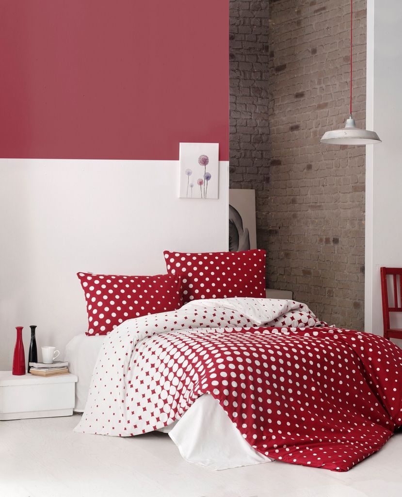 L'Essentiel Linge de Maison, Puanline - Red, Ranforce King-Size-Bettbezug-Set (FR), 100 % BAUMWOLLE RANFORCE, Rot, 240 x 220 cm