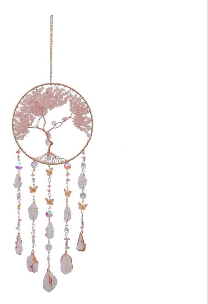 Traumfänger Craft Ornament mit Kristall Achat Farbe Natürlicher Edelstein Achat Wandhänge Zimmer Garten Xmas Hochzeit Dekor (Pink Qingcheng)