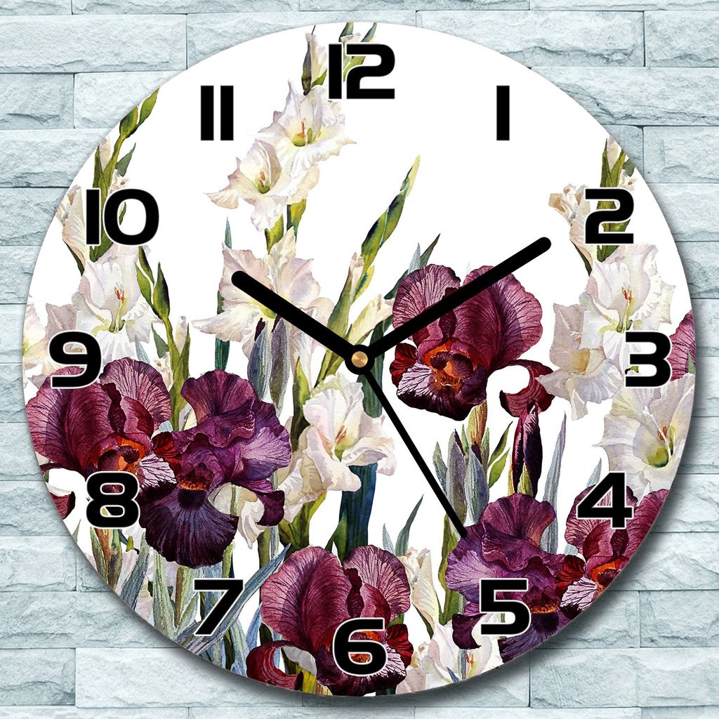 Wanduhr aus Glas Rund fi 30 Blumen Vintage Wiese Quarz Deko Schlafzimmer Büro
