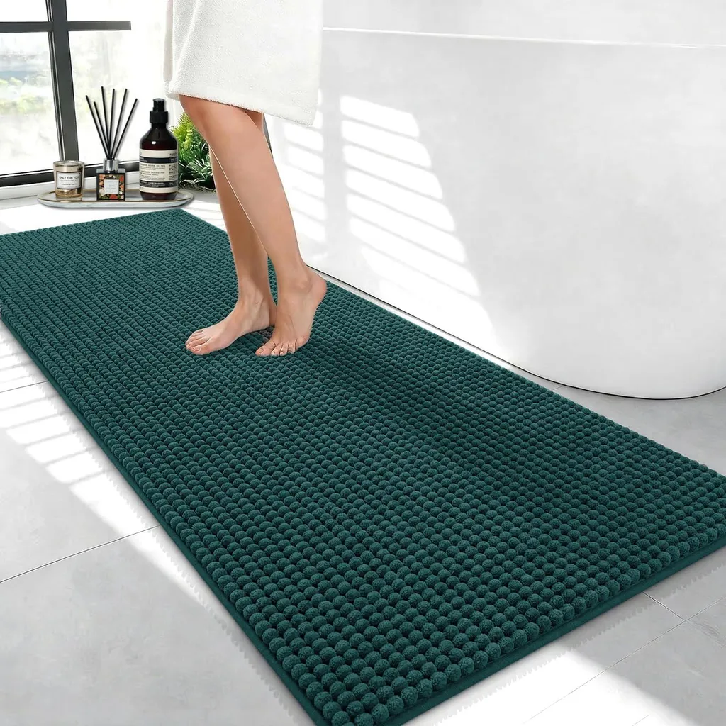 Tapis de bain en chenille vert 120x50 cm antidérapant et ultra-doux