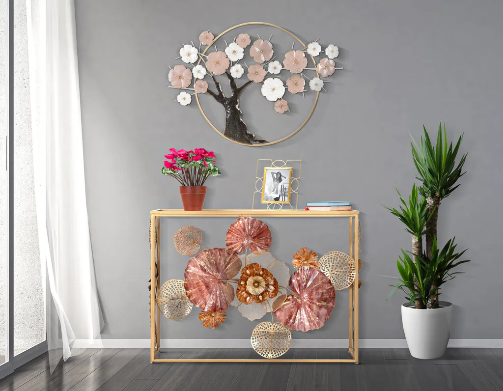 FURNLUX Table console or rouge 114cm - Meuble d'entrée chic et luxe - 7