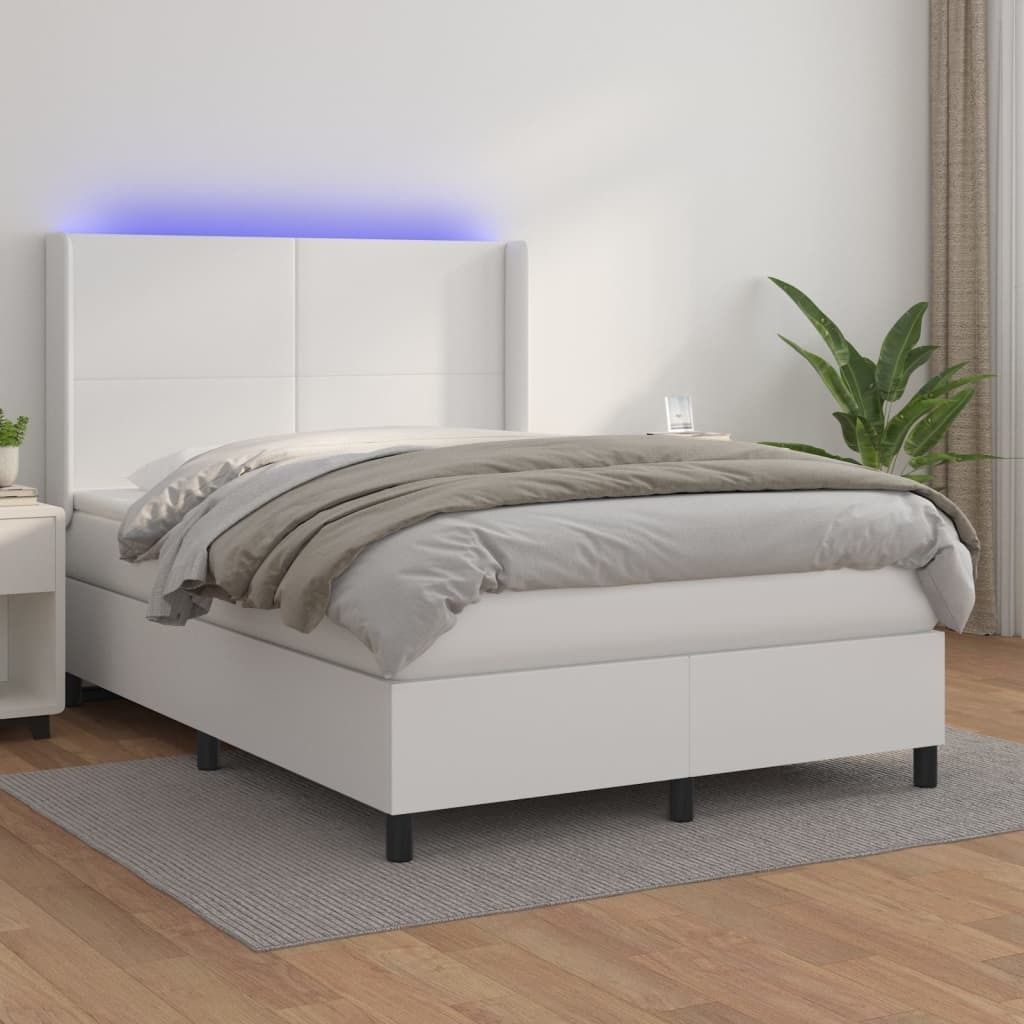 "2026 Promotion" Boxspringbett mit Matratze - & LED - Weiß - 140x190 cm - Kunstleder - Polsterbett CC8152