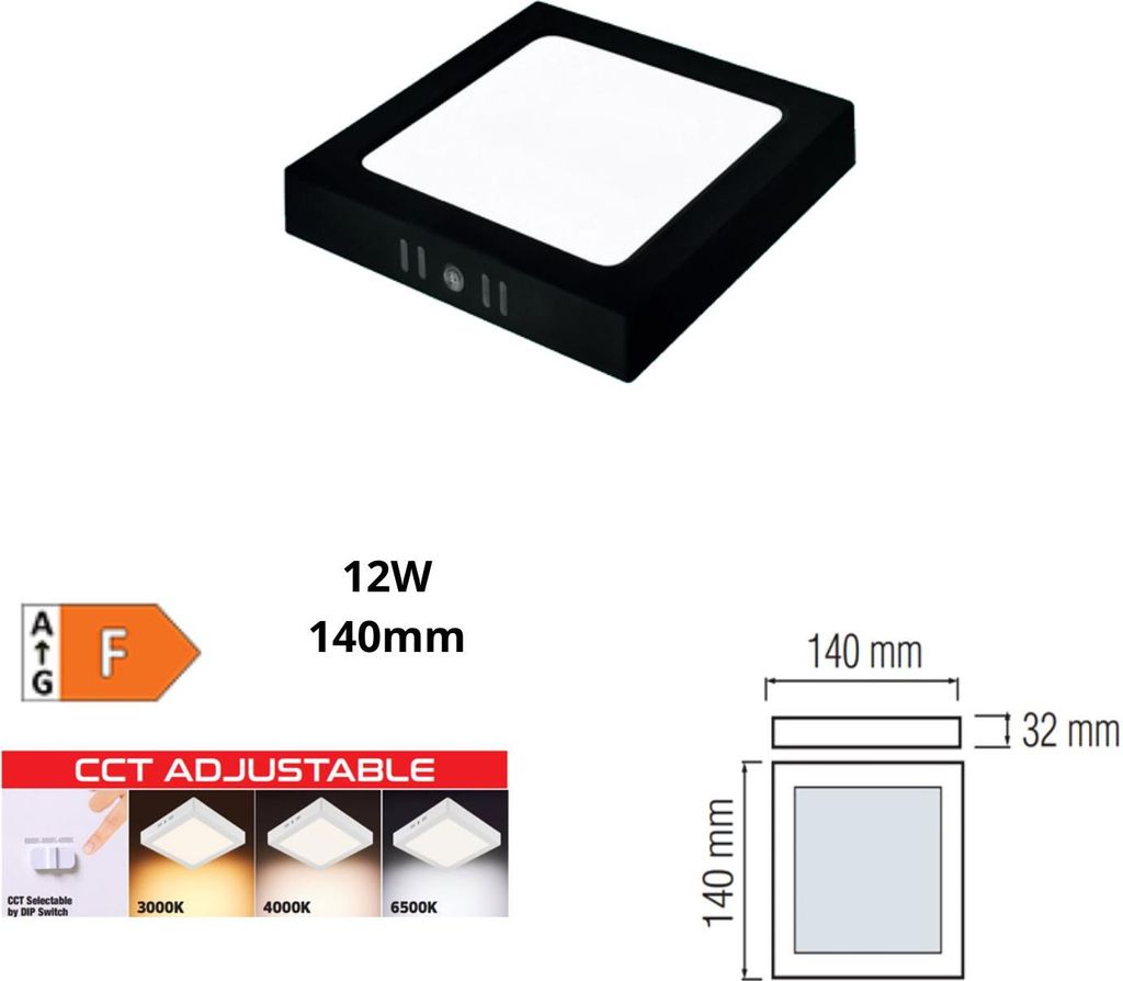 HOROZ LED Deckenleuchte Schwarz 12W 3CCT 140x32mm