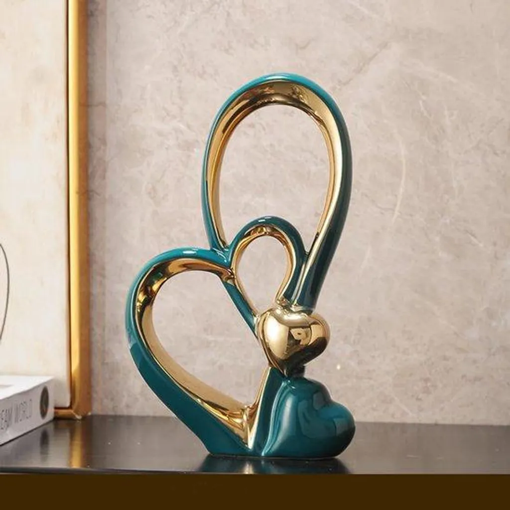 Cadeau de mariage ornement double cœur céramique - Décoration romantique