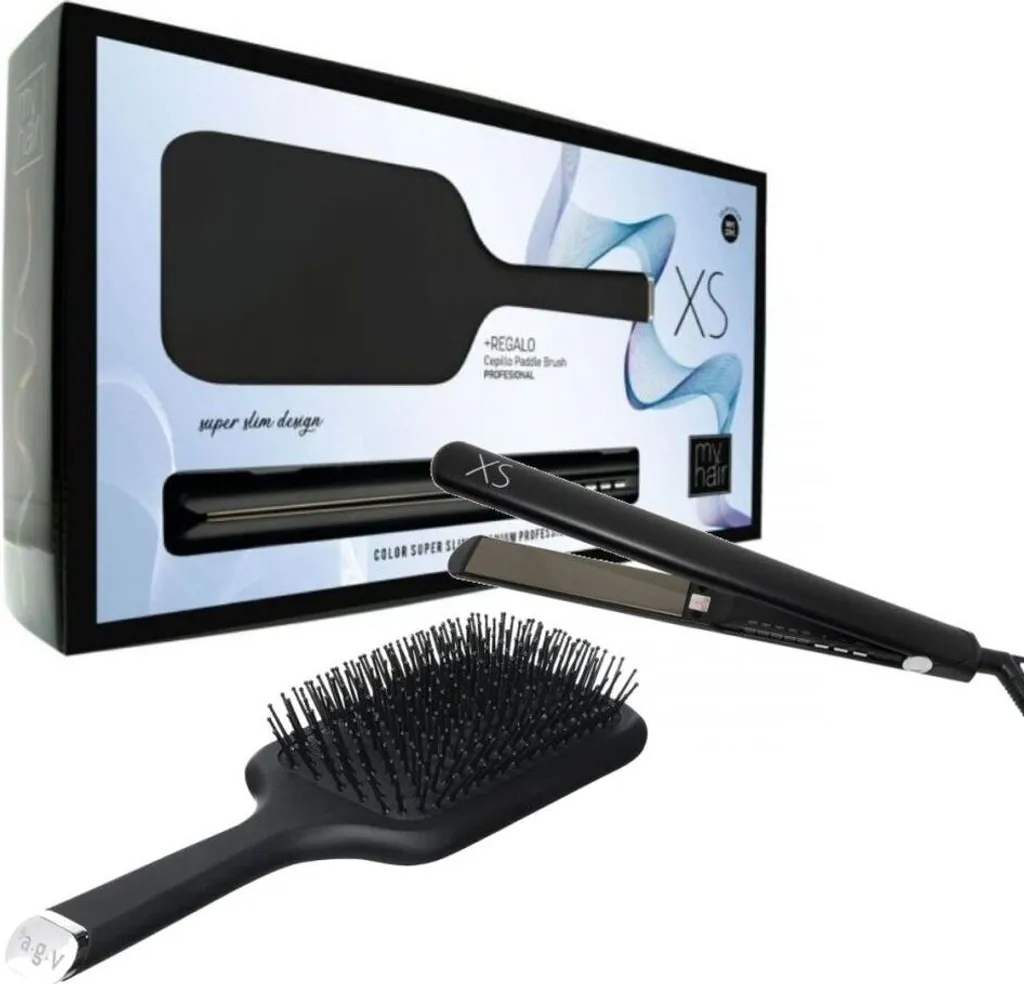 Set Lissage Voyage MyHair XS Fer à lisser Noir Mat et Brosse Noire