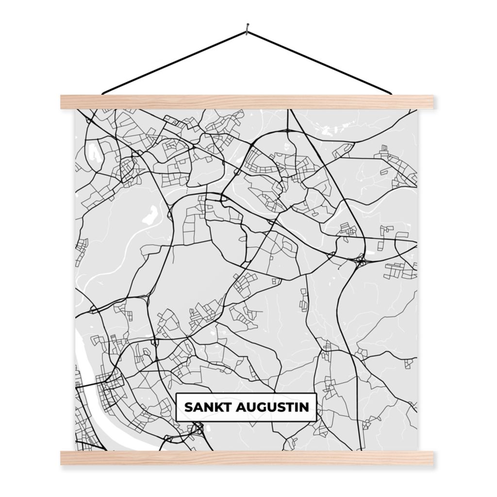 MuchoWow Textilposter Deutschland - Stadtplan - Sankt Augustin - Karte 40x40 cm mit holzfarbenen Rahmen - Posterleiste