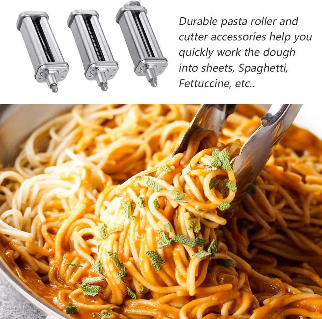 Rouleau à Pâtes 3-en-1 en Acier Inox Compatible avec Robot KitchenAid