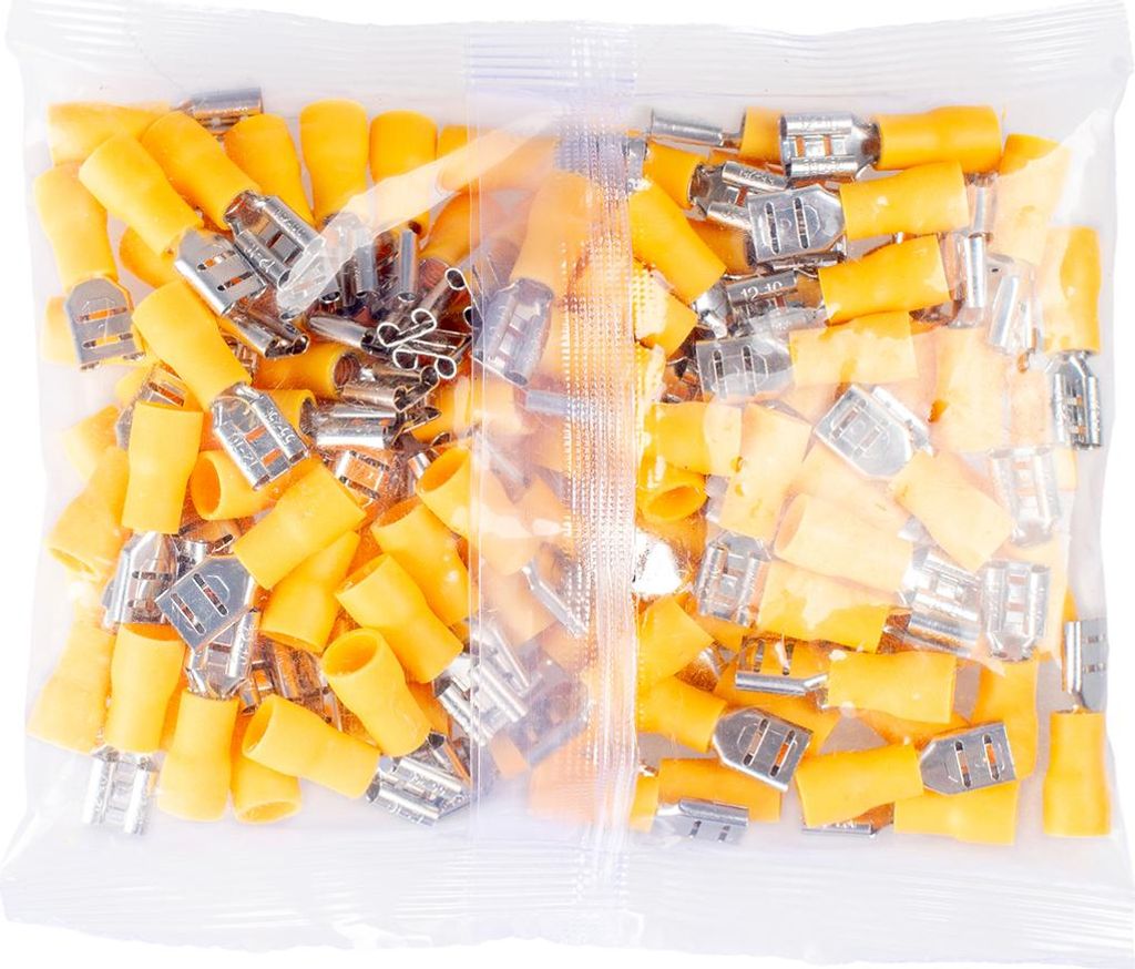 Vayox Set 100 Stk. Flachsteckhülse isoliert weiblich 4-6mm2 6,3mm Gelb