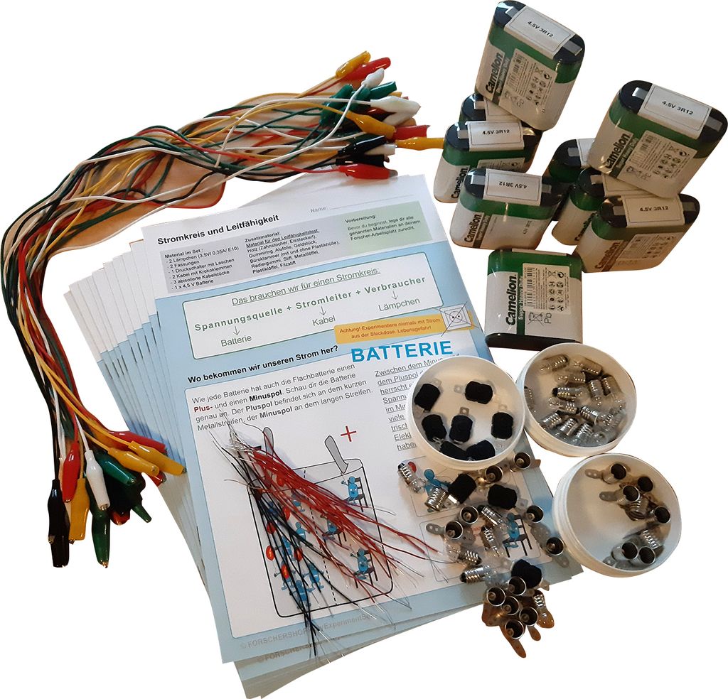 Elektro-SchulSet, Kl.3/4, Stromkreis/Leitfähigkeit, 10 Kinder Klassensatz, inkl. Arbeitsheft - myExperimentSet, WerkpackungKinder,