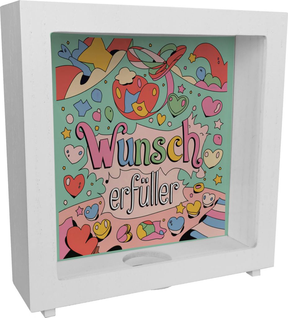 Wunsch Erfüller Rahmen Spardose aus Holz in pastellfarben