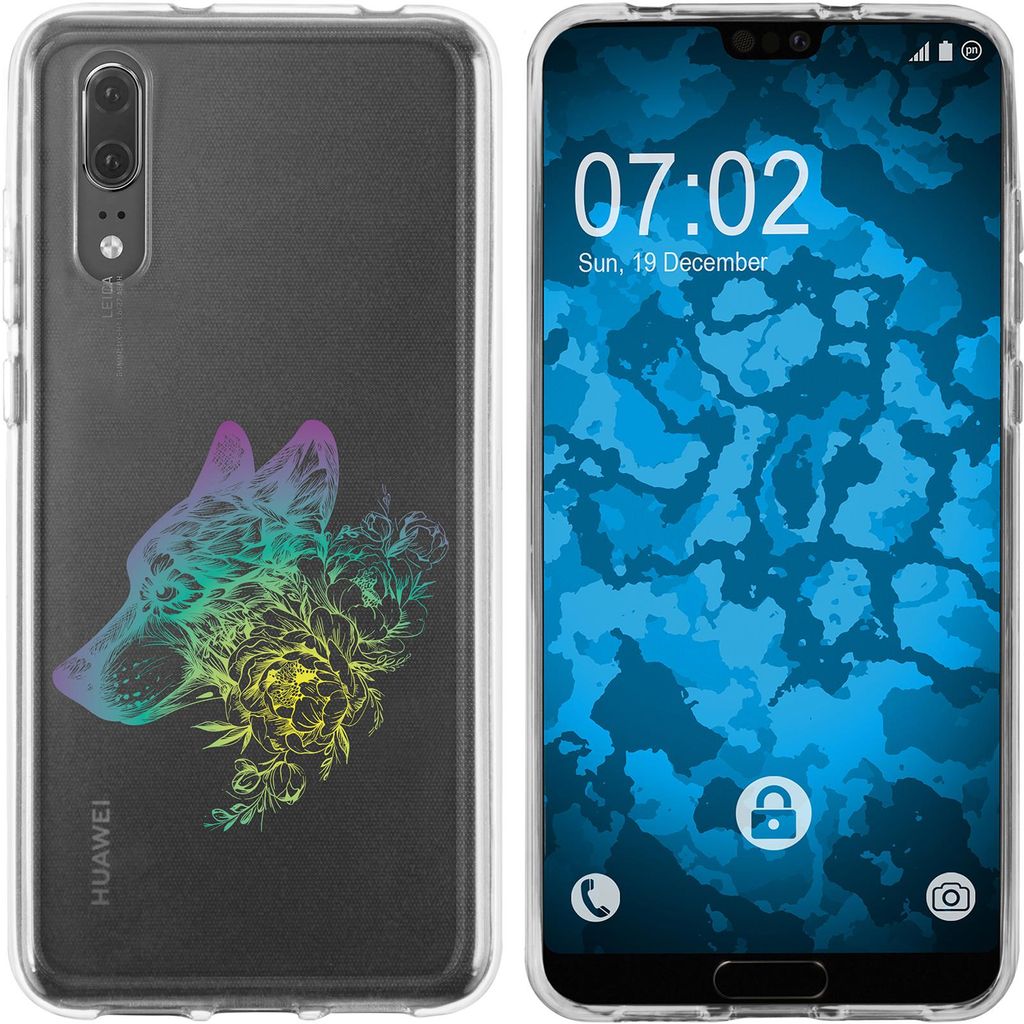 PhoneNatic Case kompatibel mit Huawei P20 Silikon-Hülle Floral Wolf M3-4
