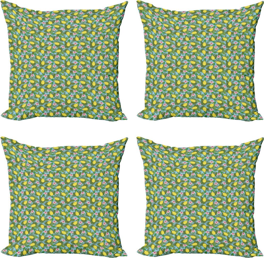 ABAKUHAUS Ananas Kissenbezug Set (4 Stück), Hawaii-Natur Hibiscus, Moderner Doppelseitiger Digitaldruck, 60 cm x 60 cm, Mehrfarbig