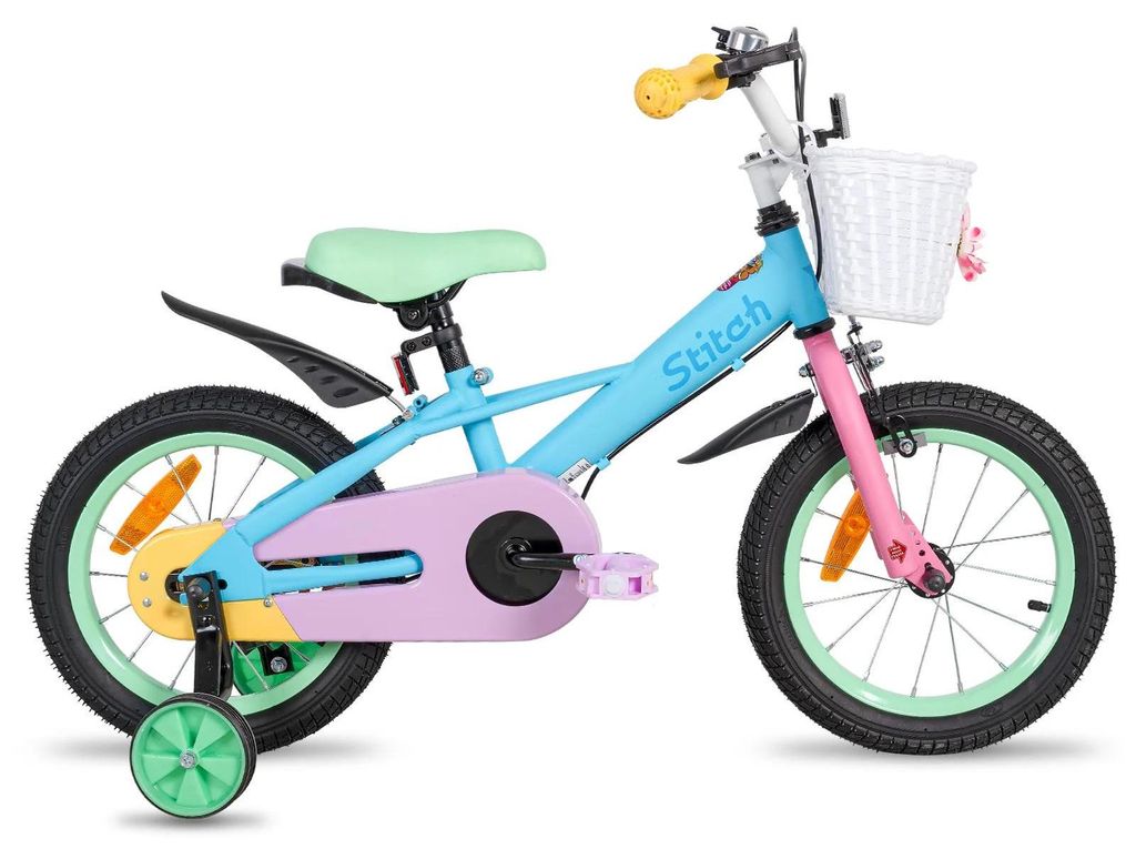 Macaron Kinderfahrrad - 40 cm Fahrrad - Mit Stützrädern - Mit Korb - Metallrahmen - Für Mädchen und Jungen 4–8 Jahre - Blau