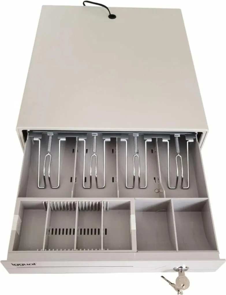 Tiroir-caisse automatique blanc 42cm avec 5 compartiments à billets