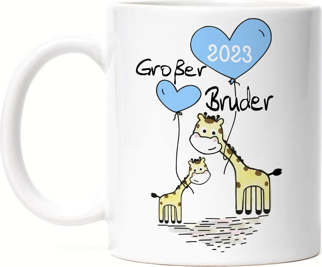 Großer Bruder 2023 Tasse Ankündigung Schwangerschaft Brüder Kinder Babynews Giraffen Motiv