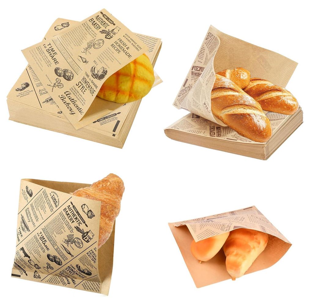 100 Blatt Backpapier, Zeitungsoptik, 15 x 15 cm Burgerpapier, Kraftpapier, fettdichtes Brotpapier, 2 Designvarianten – für Sandwiches, Pommes od...