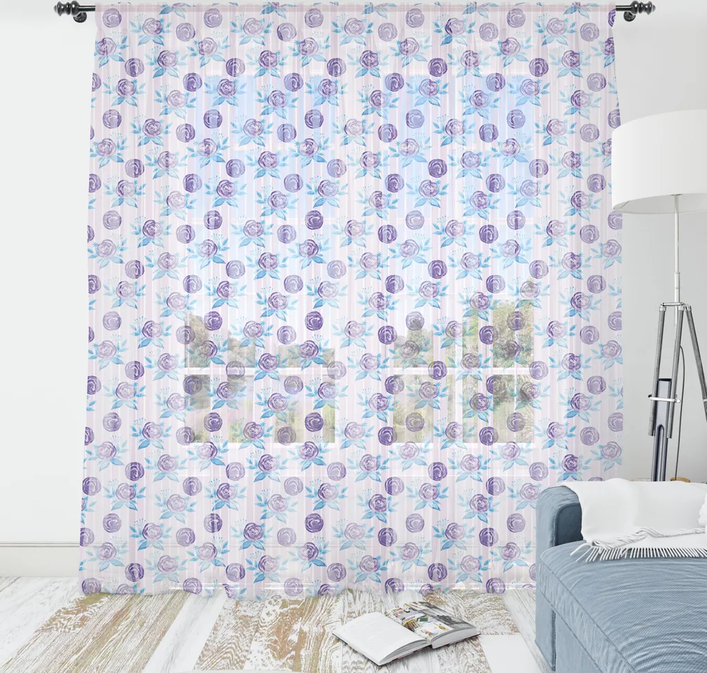 Tapisserie Roses Romantiques Aquarelle Satin Soyeux Rose et Bleu