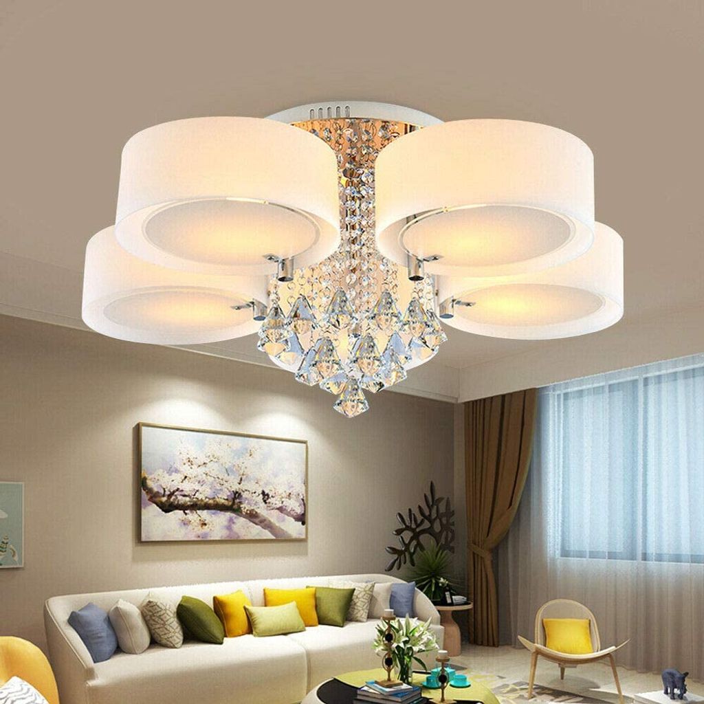 5 Flammig E27 LED Kristall Deckenlampe Wohnzimmer Hängeleuchte RGB Fernbedienung 