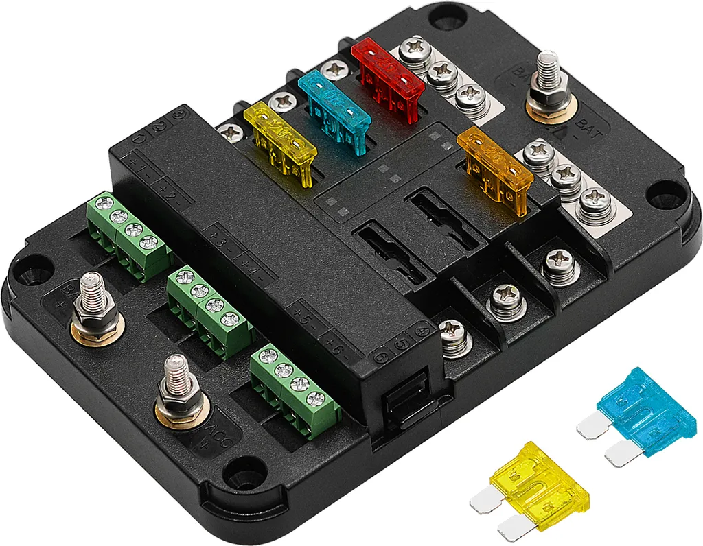 Blocco Fusibili 6 Vie Multi Portafusibili per Auto e Marina - LED Black
