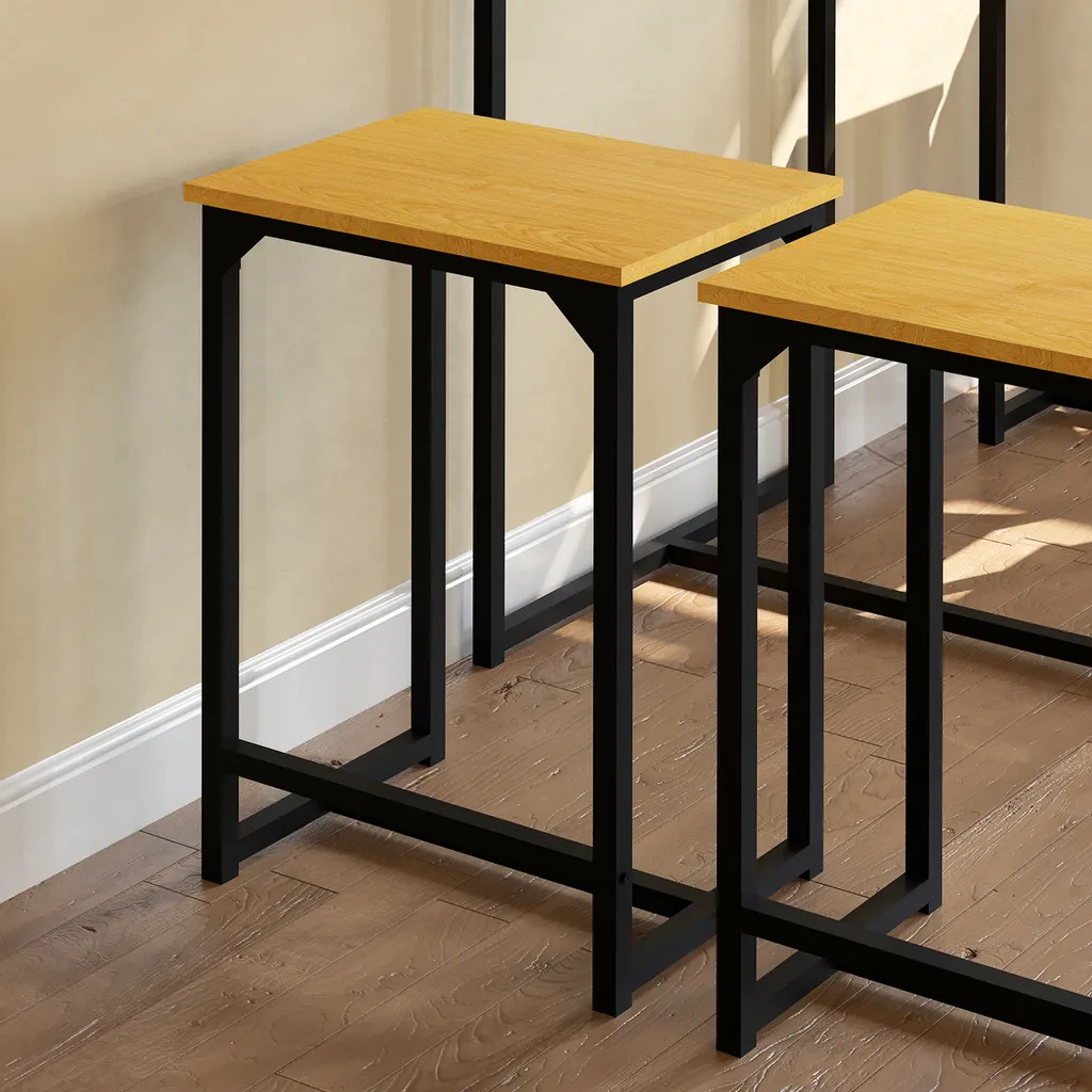 WAOHO Ensemble Table à Manger avec 4 Chaises en Acier Noir et Bois Brut - 4