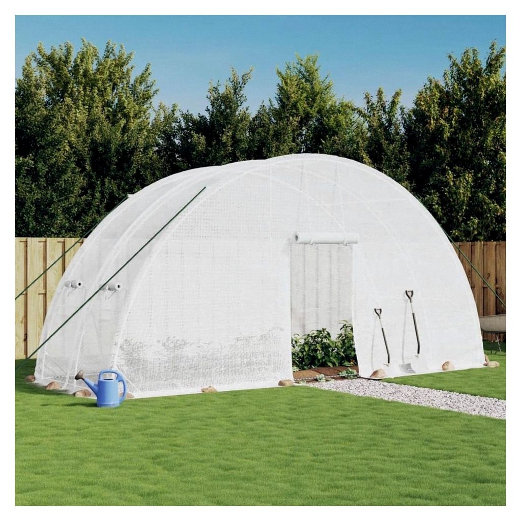 Gewächshaus mit Stahlrahmen Weiß 12 m² 6x2x2,85 m für Garten, Terrasse und Außenbereich