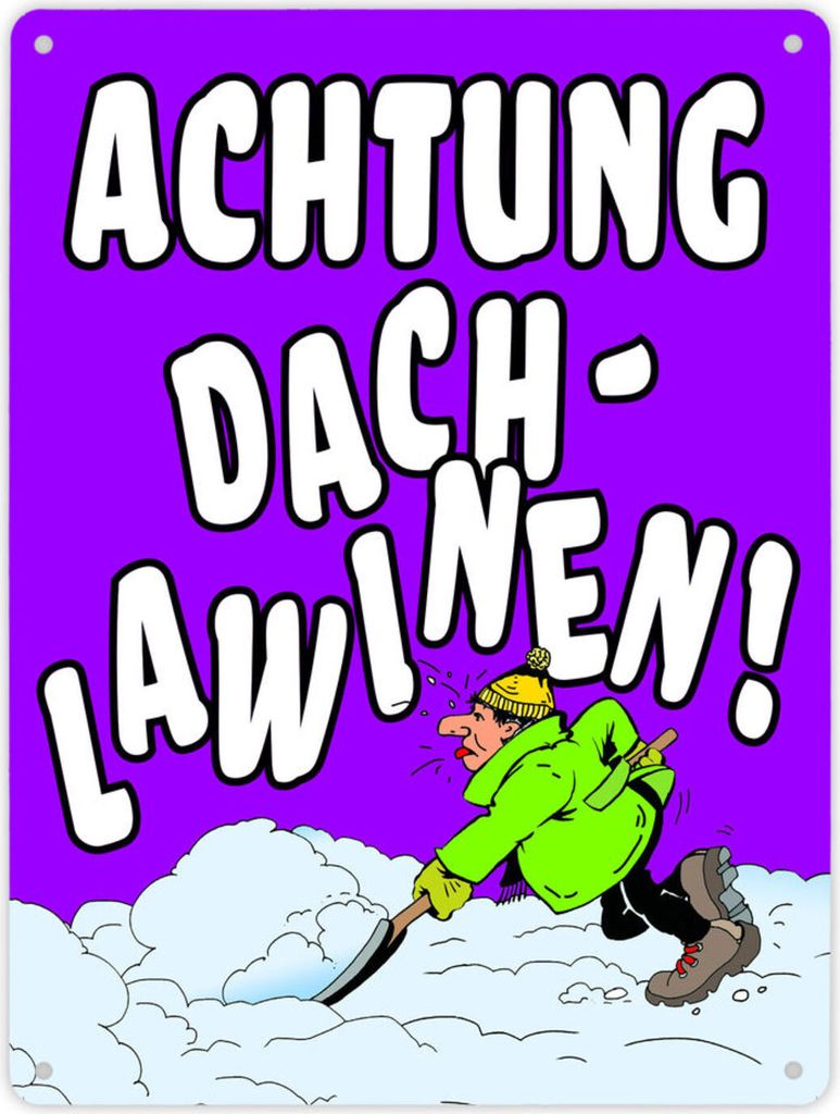 Dachlawine Metallschild XL in 21x28 cm zum Thema Schneefall im Winter in