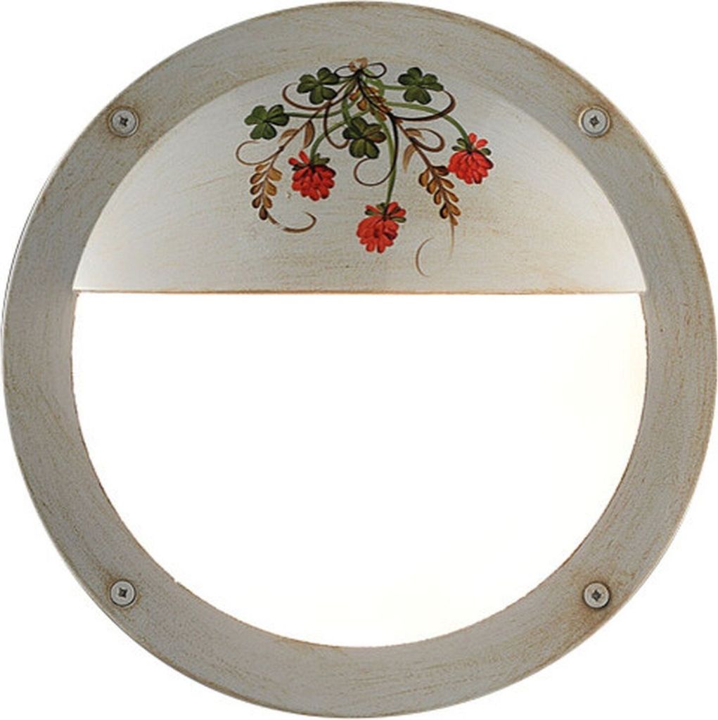 Außenlampe Wand Aluminium E27 IP44 rund D: 28 cm cm breit in Weiß Gold antik Klee Dekor Maritim