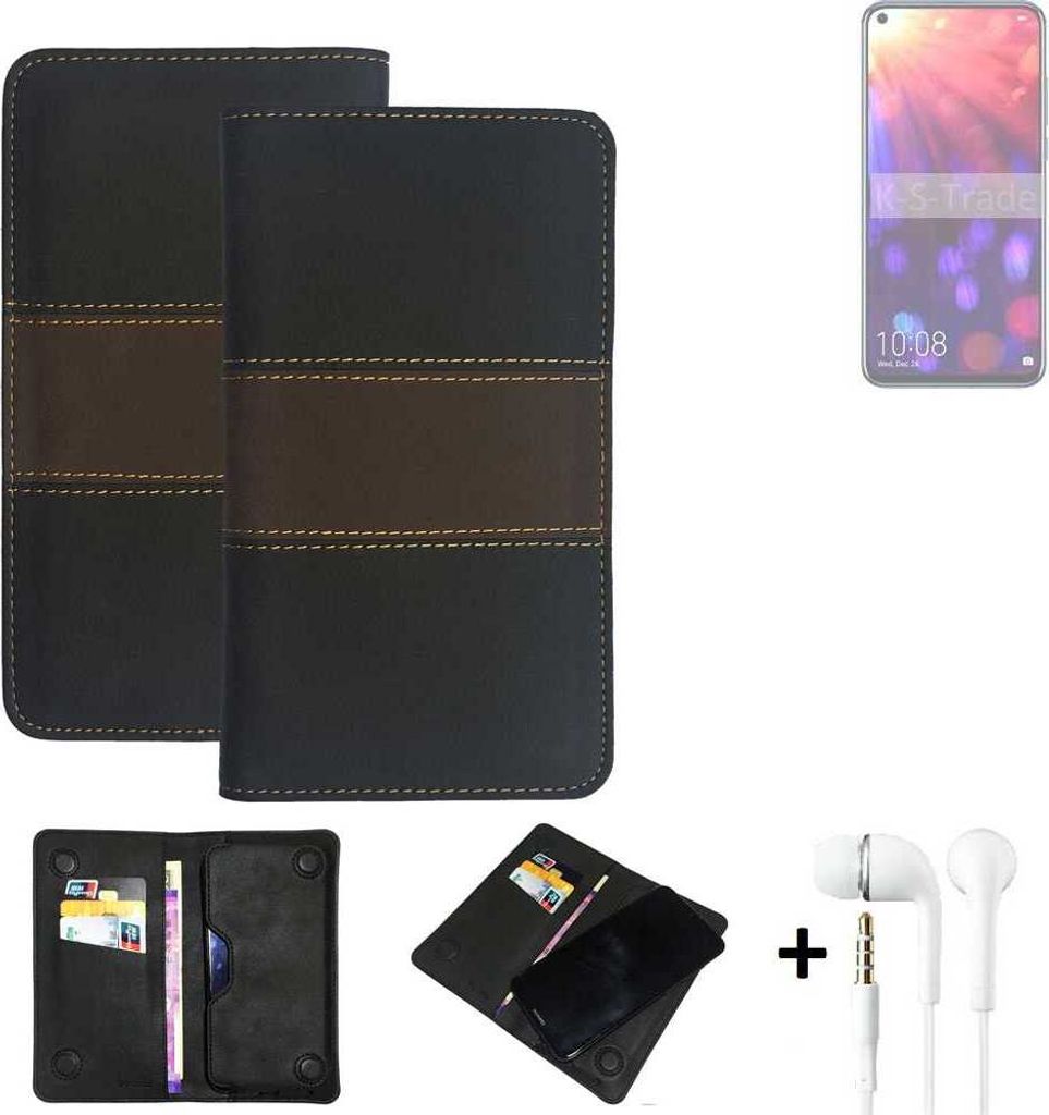 K-S-Trade Handyhülle + Kopfhörer kompatibel mit Huawei Honor View 20 Schutzhülle Walletcase Bookstyle Tasche Schutz Case Hülle Wallet Cover