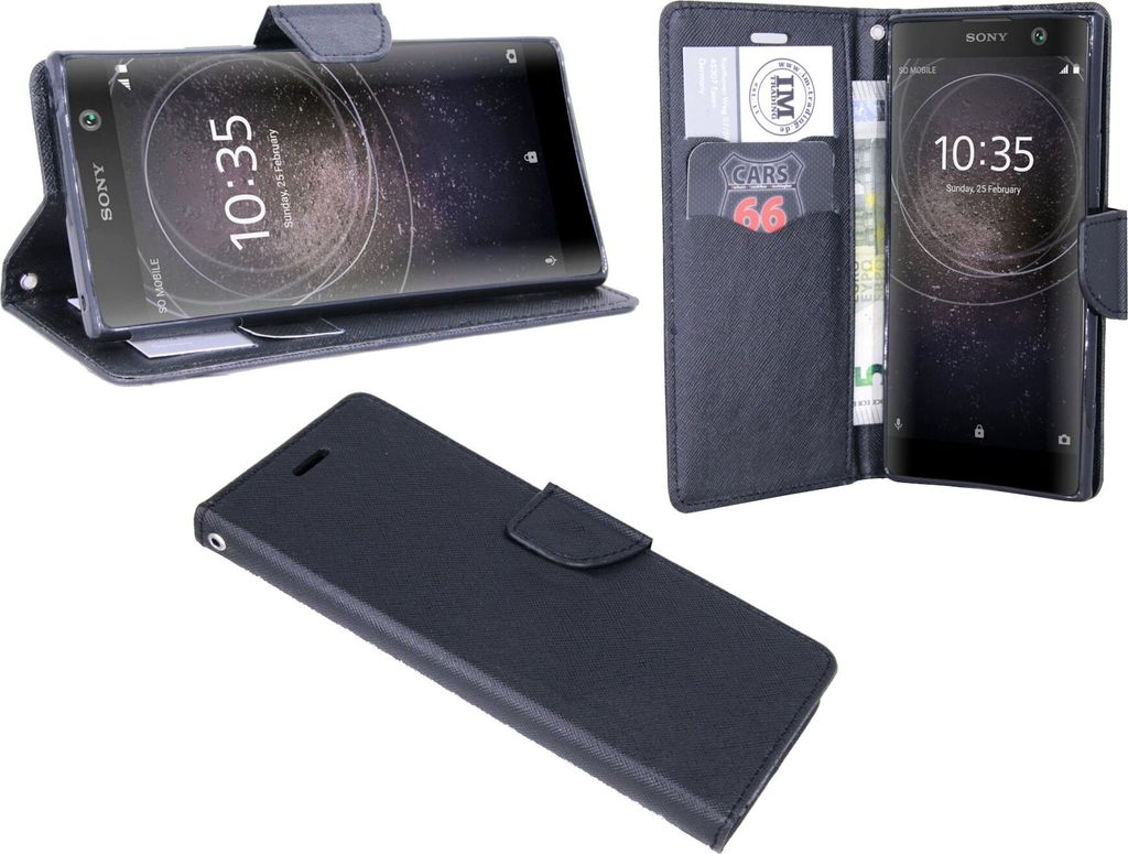 Elegante Buchtasche für das Sony Xperia XA2 Plus Tasche Flip Case Schutzhülle mit Kartenfach in Schwarz