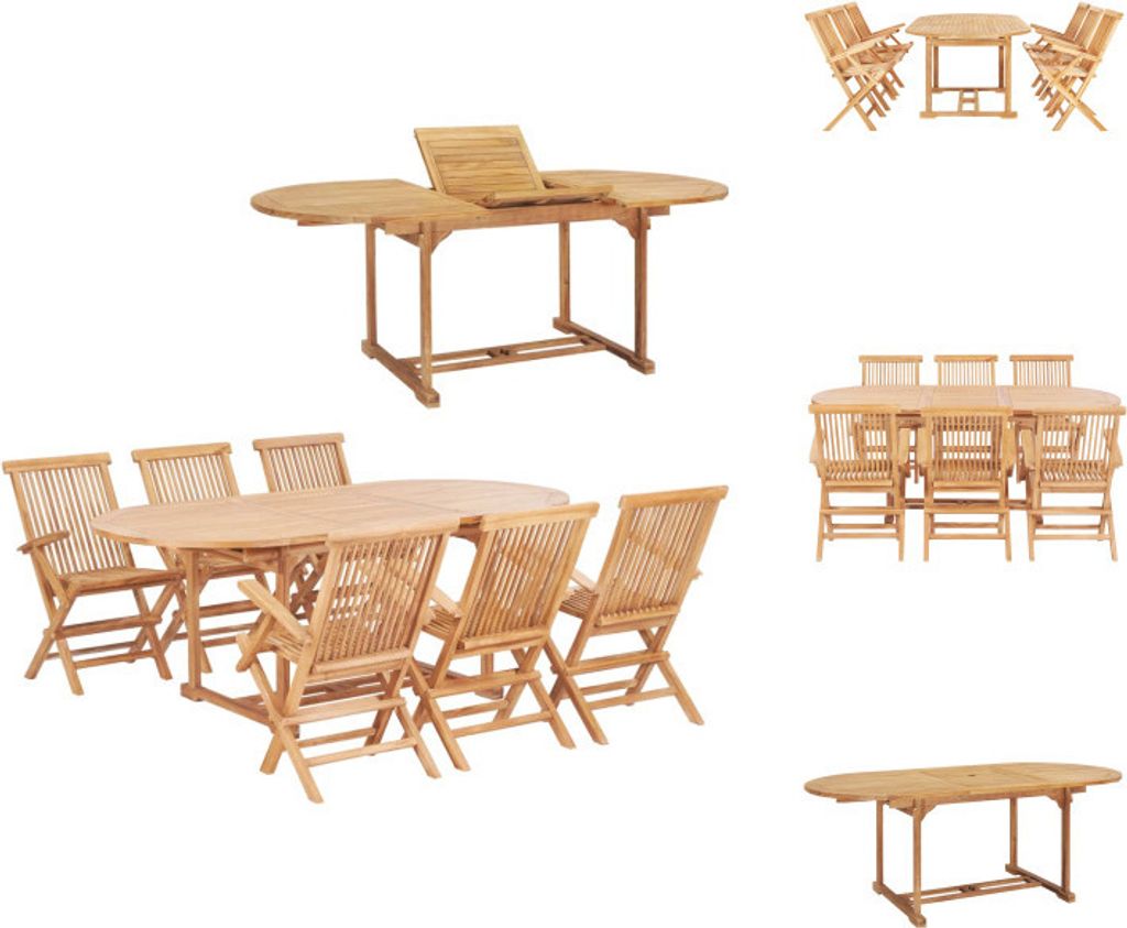 vidaXL 7-tlg. Garten-Essgruppe 150-200 x 100 x 75 cm Massivholz Teak - Gartenmöbel-Sets