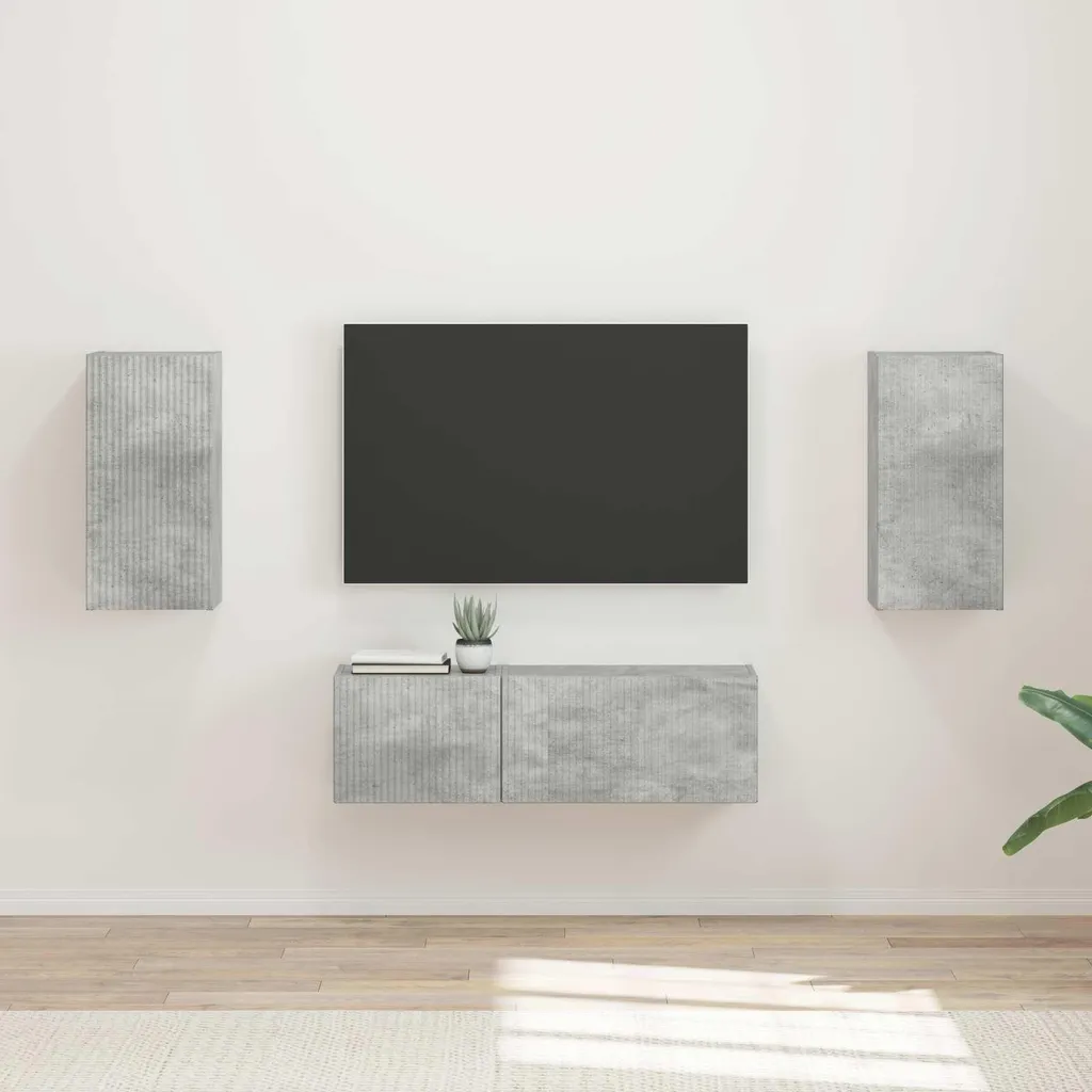 Ensemble d'étagères murales pour téléviseur suspendu en bois gris