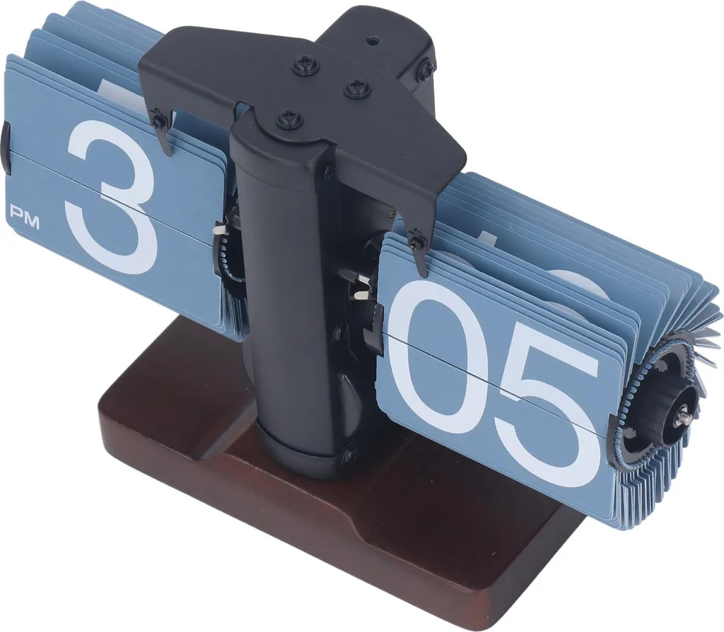 Horloge numérique rabattable rétro en bois noir et bleu pour bureau