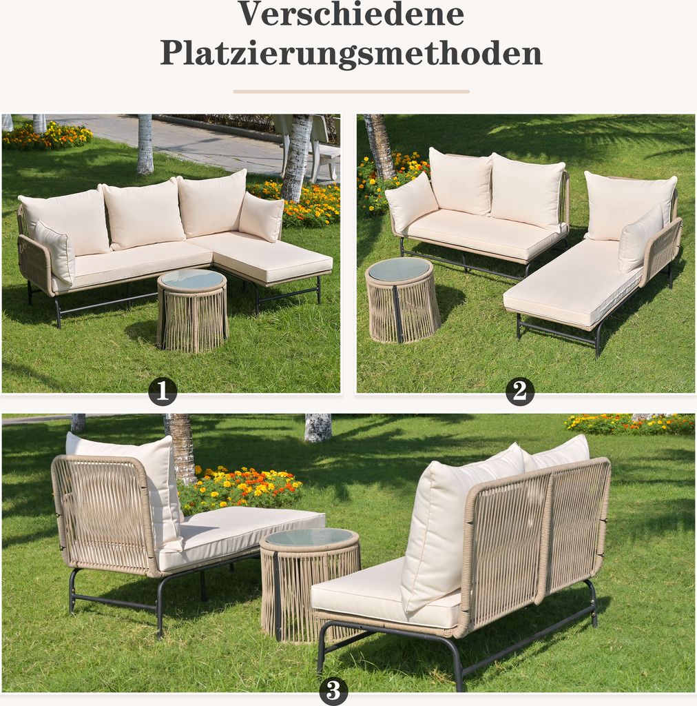 Flieks Gartenlounge Set 3-tlg, Balkonmöbel Set 3 Sitzer, Produktbild 6