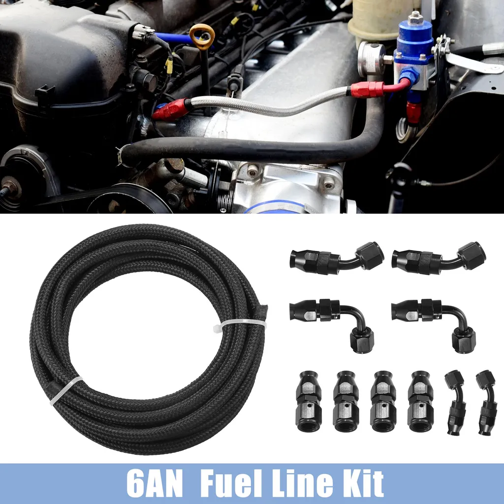 Kit Tuyau Carburant 16FT pour E85 et Essence Nylon Tressé Noir Renforcé