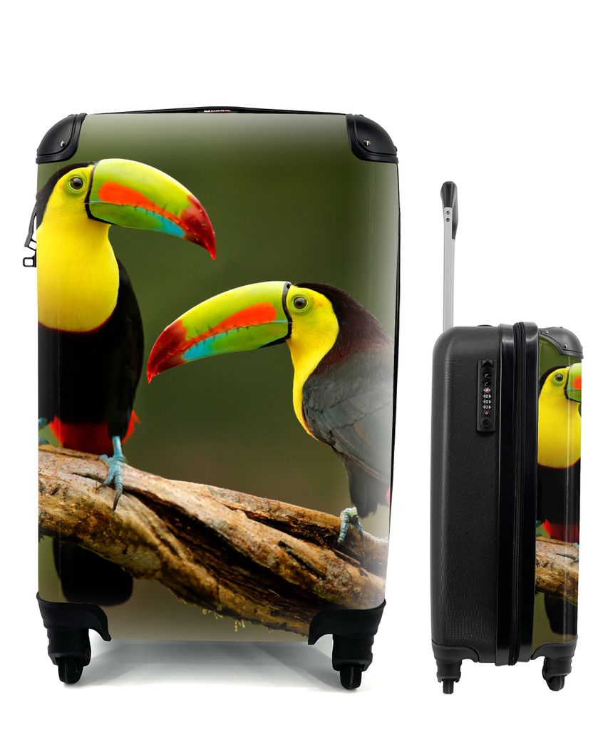 MuchoWow Koffer Handgepäck Trolley Rollkoffer Kleine Reisekoffer mit 4 Rollen - Vögel - Tukan - Zweig - Tiere - Regenbogen - Cabin Size < 55x40...