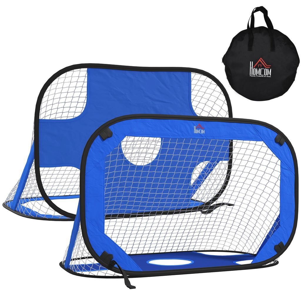 Fu?balltore. Pop Up Tor. Tragbares Fu?ballnetz. 2er Set Minitore. mobil mit Tragetasche. Faltbar. Blau. 123 x 80 x 80 cm