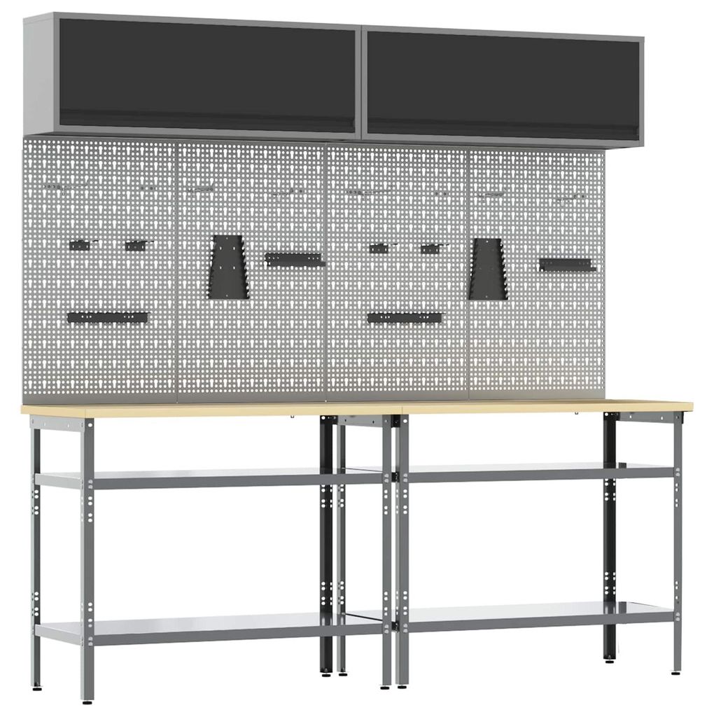 Werkbank-Set 8 pcs Schwarz und Grau Pulverbeschichteter Stahl