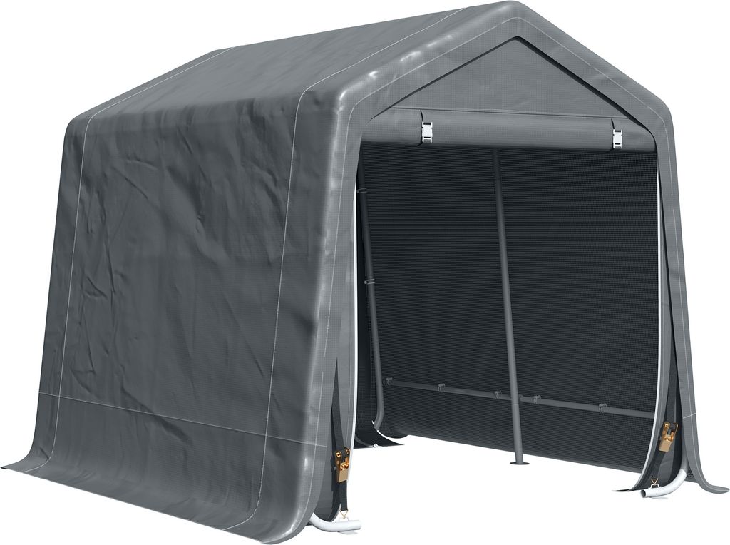 Outsunny Outdoor-Motorradgarage 2,4 x 2 m, Werkzeuggaragenzelt aus Metall und PE-Gewebe, für Motorräder und Fahrräder, Dunkelgrau